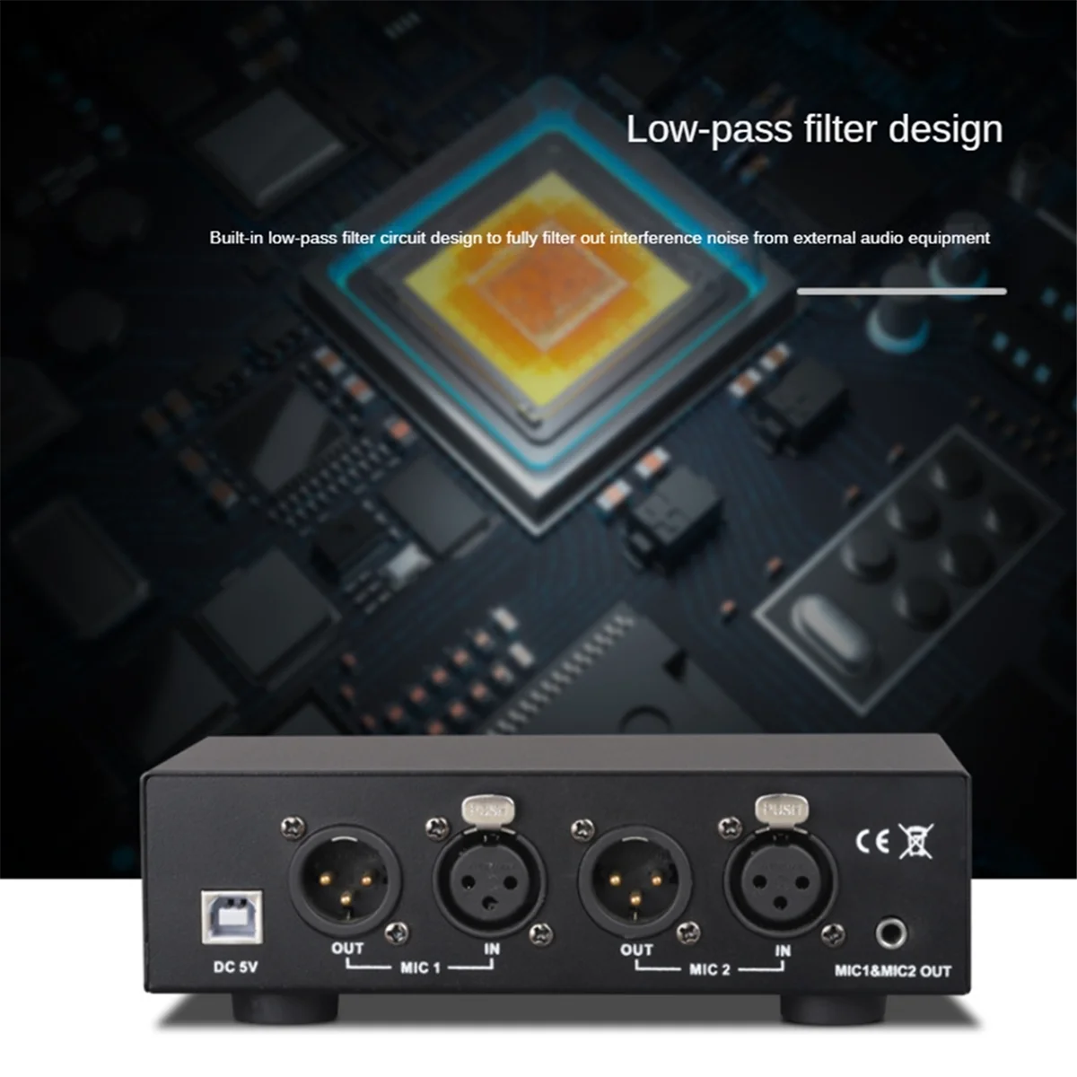 

2 Channel 48V Phantom Power Supply, Universal Compact Phantom Power for Condenser Microphone Music Recording Equipment