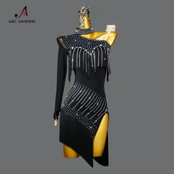 New Black Latin Dance Fringe Dresses Sexy Adult Women Competition Costume Ballroom Skirt Salsa Samba Party Stage Wear Customized