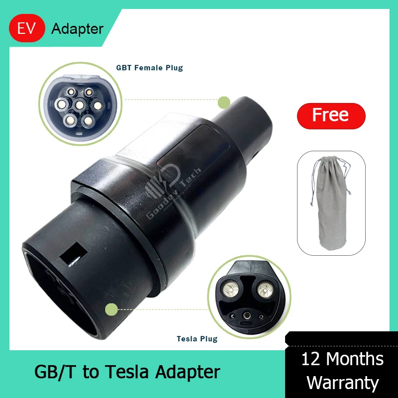 Adaptador de conector EV GBT 32A 7KW, cargador portátil para coche eléctrico GB/T a Tesla EV, adaptador de carga con botón para modelo S X 3