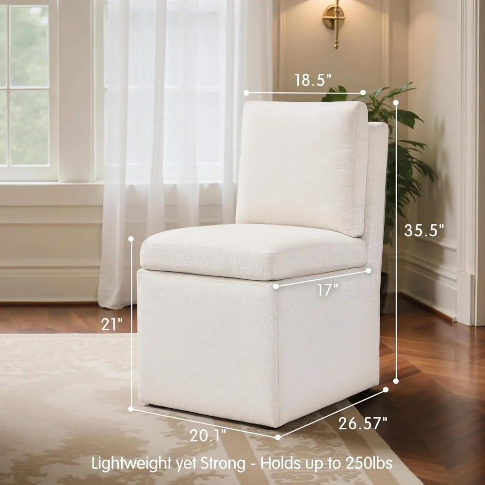 SUBRTEX キャスター付きダイニングチェア、布張りダイニングルームチェア、アクセントシングルソファチェア、ファブリックリネンリビングルームチェア、A