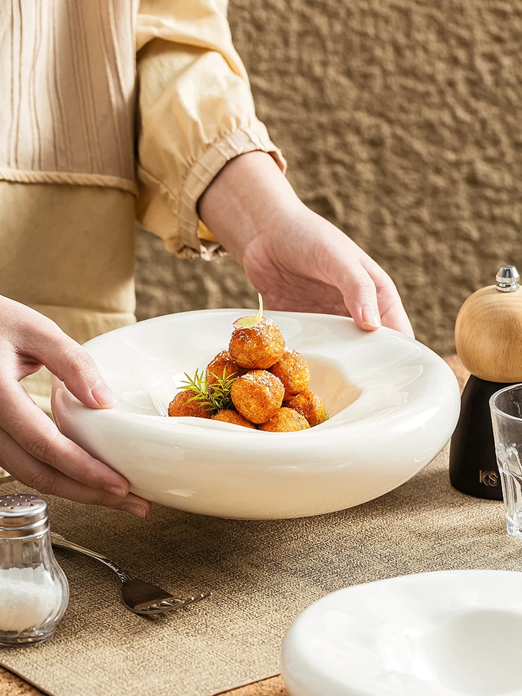 

Ele White Porcelain Double Layered Di Plate Nordic Sle Hotel Restaurant Creative Insulated Bowl aped Dert Tray