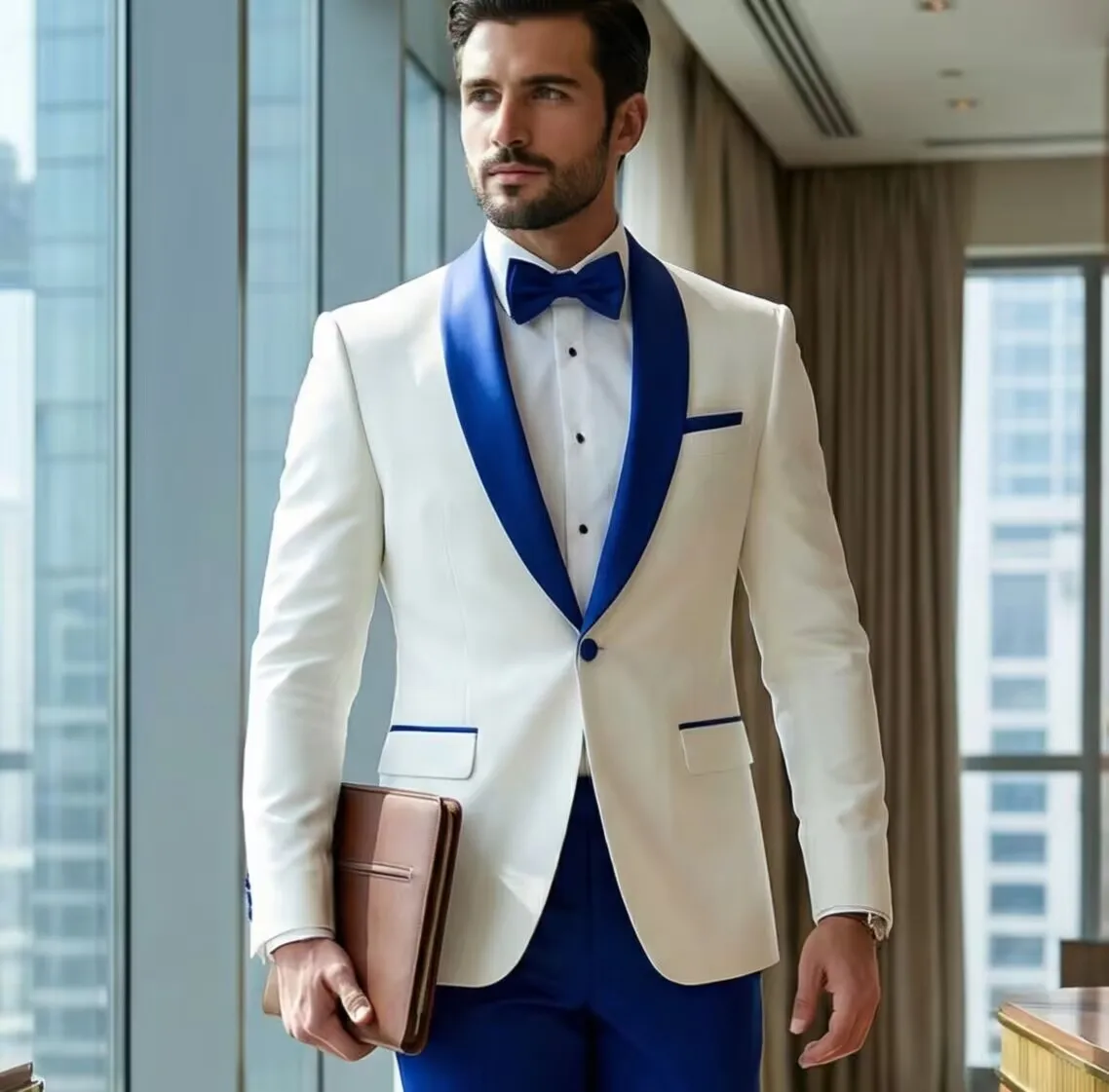 

White 2 Pieces Men Suits Slim Fit Shawl Lapel Formal Best Man Wedding Groom Wear Blazer Sets Party Tuxedos Trajes De Hombre