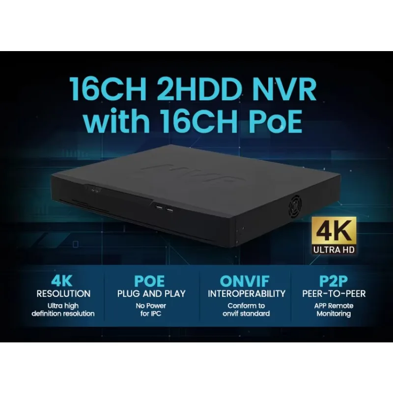 Real Time Recording Security 16CH 4K PoE NVR With H.265/H.264 Compression Up To 8TB HDD Smart Search 24/7 Recording