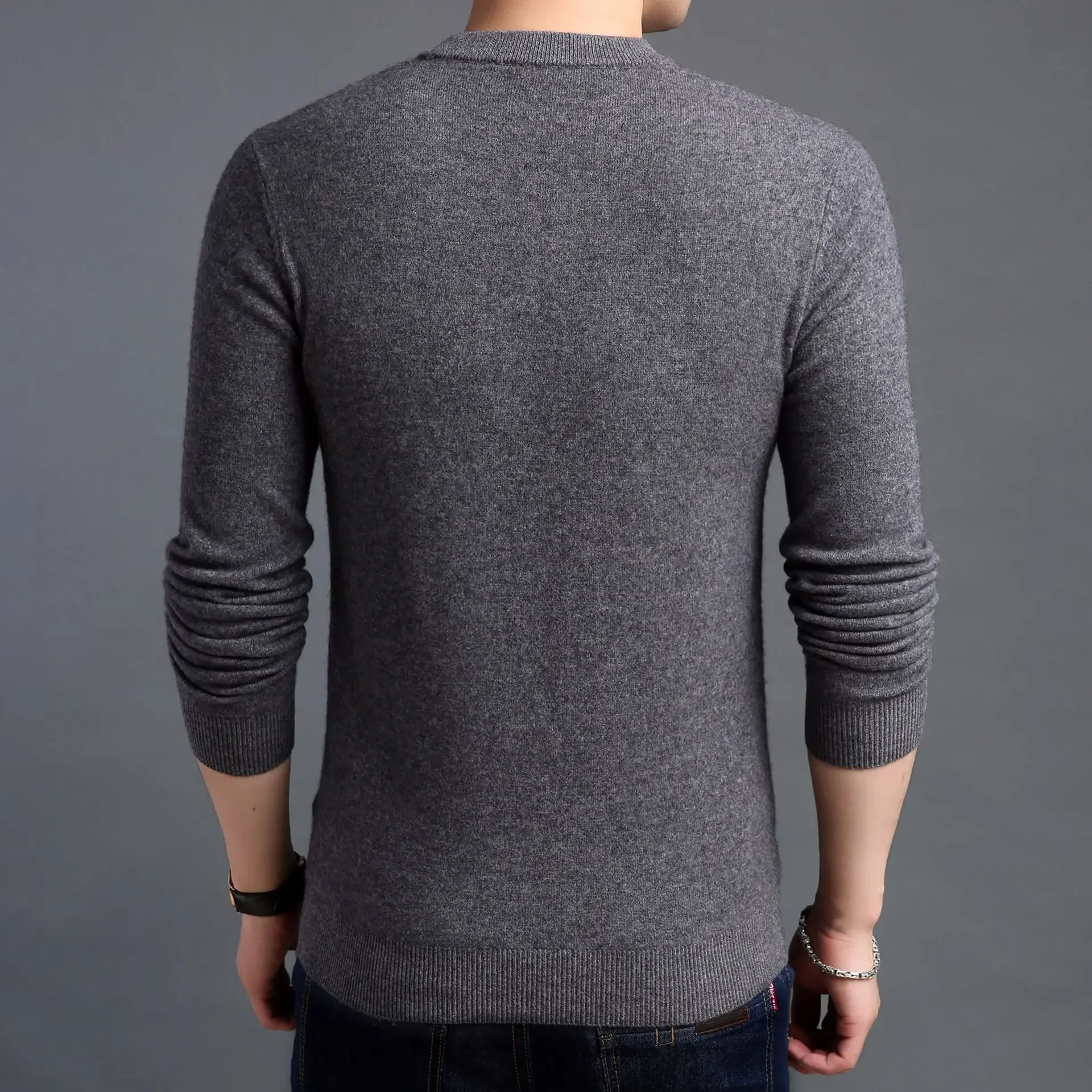 MRMT 2024 Brand New Autumn Men's Long Sleeve Thickened Round Collar Knitted Pullover for Male Wear Tops Wool