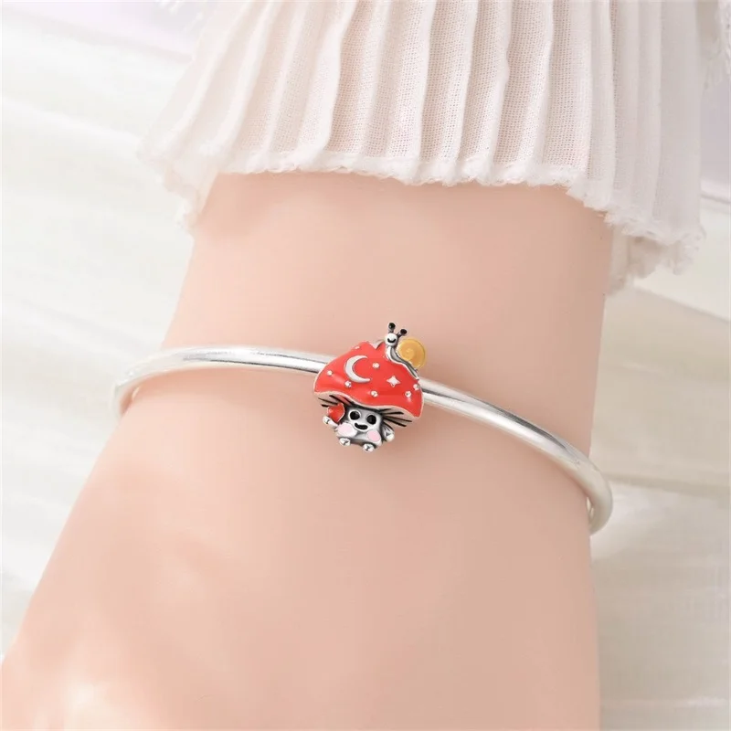 

New 925 Sterling Silver Mushroom Elf Charms Beads CZ Zircon Dangle Fit Original Bracelet DIY For Women Birthday Jewelry Gifts