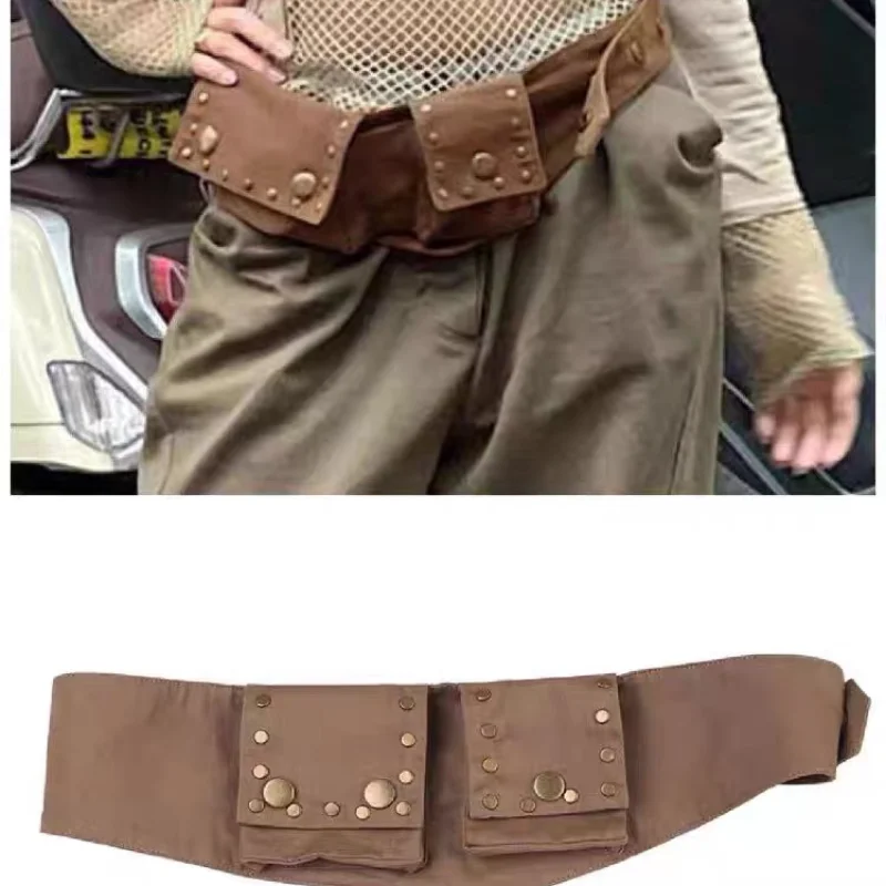 

Повседневная поясная сумка в стиле ретро в стиле панк, квадратный пояс для женщин, уличная поясная сумка, модная многофункциональная широкая поясная сумка Y2k