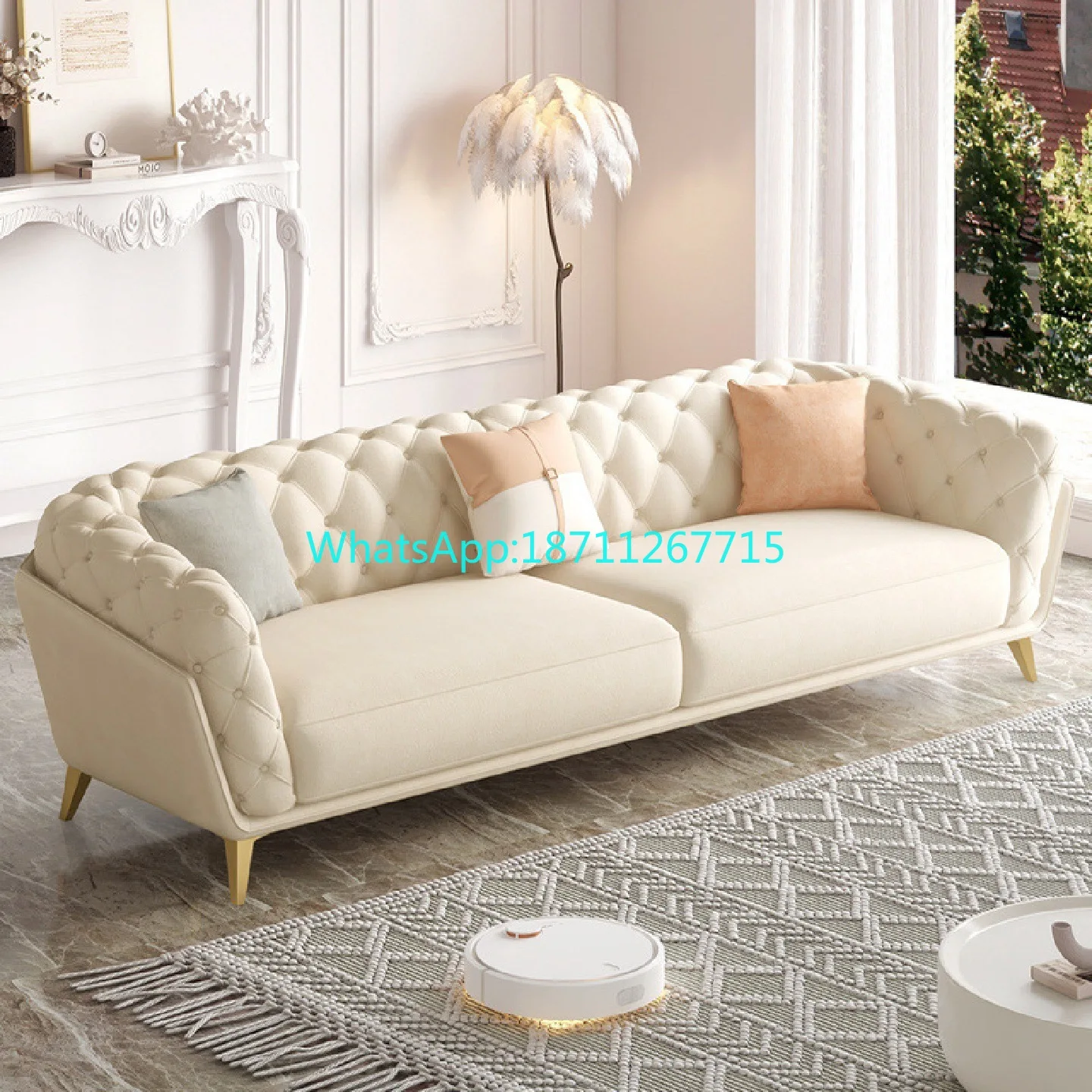 Cream style fabric sofa retro light luxury skin milk velvet small apartment living room simple straight row sofa