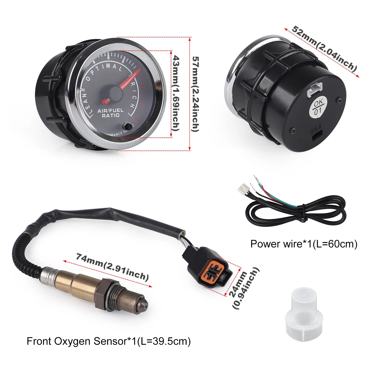 Universal Car 2'' 52mm Air Fuel Ratio AFR Meter 12V Air Fuel Ratio Gauge 7 Colors Display Narrowband With Sensor