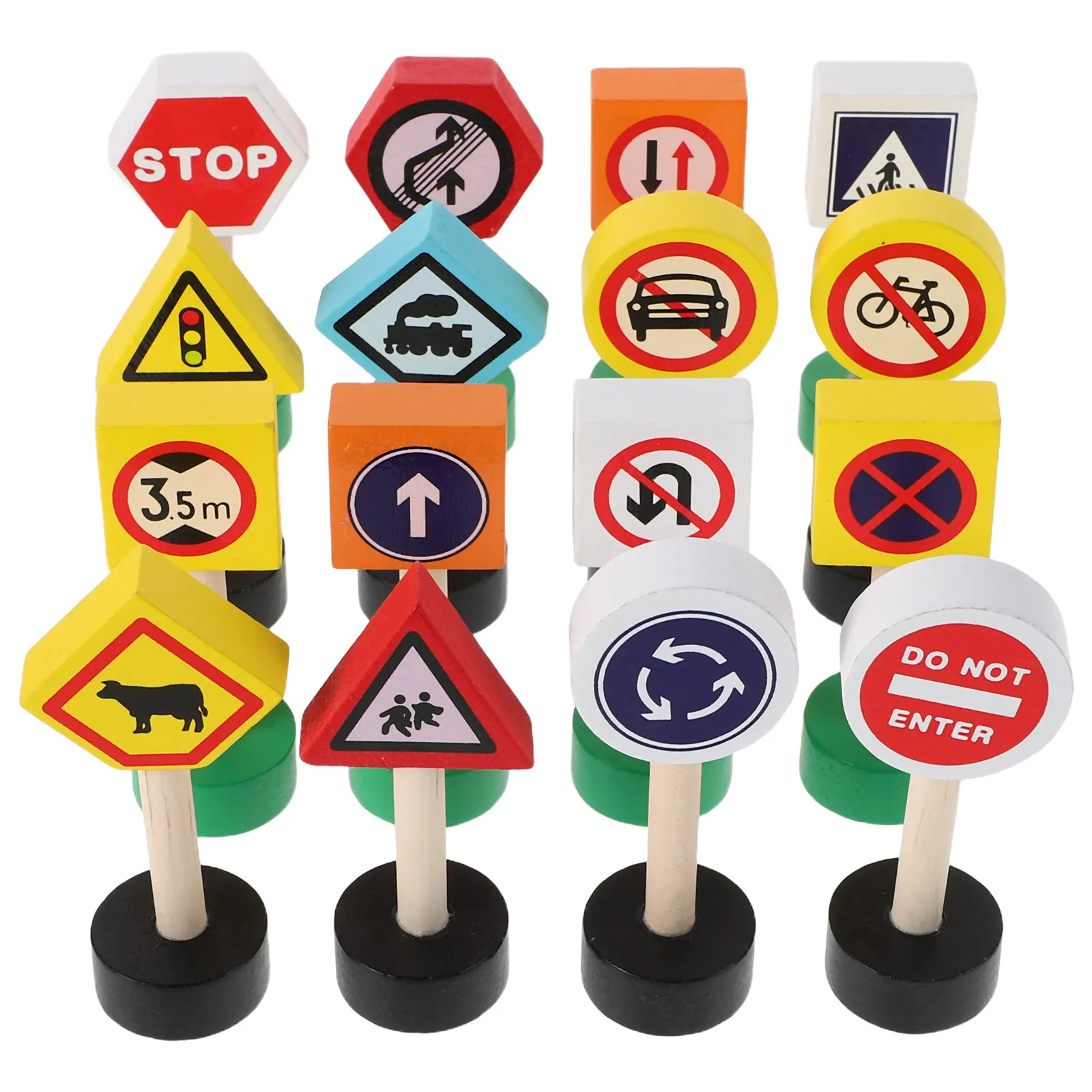 

16pcs Wooden Traffic Playset For Kids Educational Road Sign Mini Street Signals Preschool Learning Safety Awareness Mini Traffic