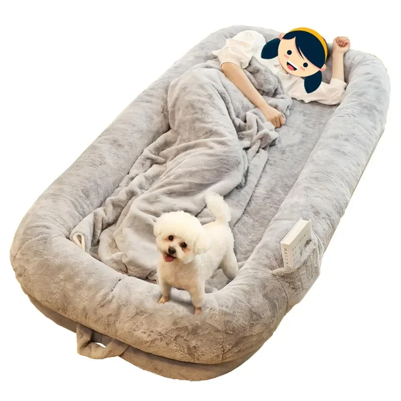 

Fur blanket, broken sponge pillow, non-slip bottom, pet sofa, sponge seat cushion, plush rectangular human and dog bed.