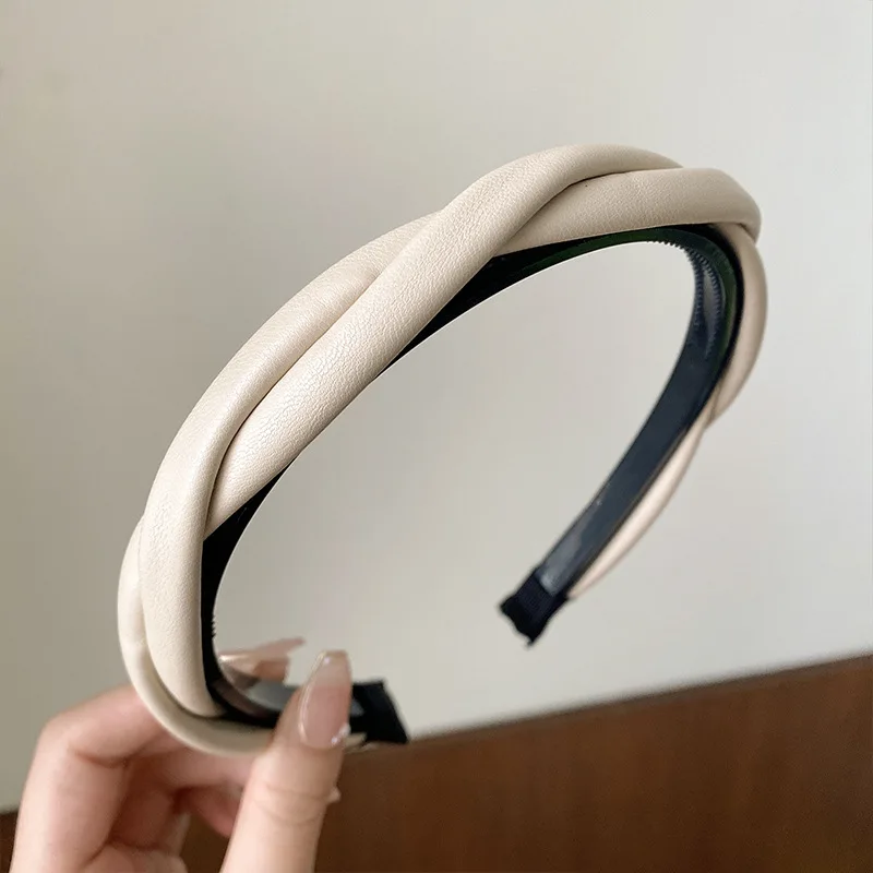 Neue Mode Frauen Stirnband Pu Leder Haarban Haar Reifen verdreht geflochtene rutsch feste Kopf bedeckung Mädchen Vintage Turban Haarschmuck – Detail 7