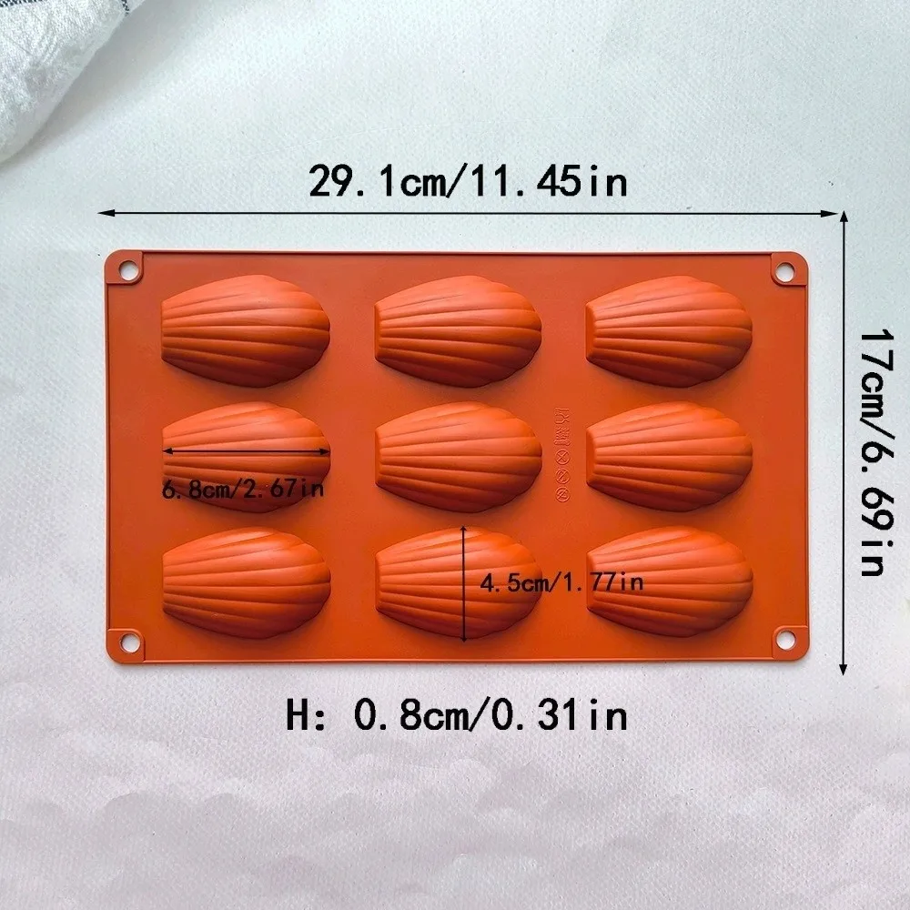 New Soft Silicone Madeleine Pans 9-Cavity Shell Shape Cookies Baking Trays Solid Color Non-Stick Cake Cooking Mold Kitchen Use