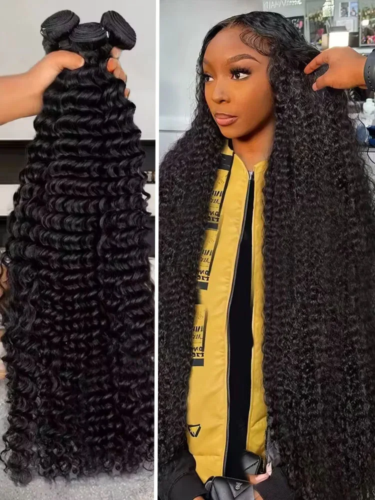 

42-дюймовые вьющиеся человеческие волосы, необработанные Remy, 100% необработанные плетения, наращивание волнистых волн, 1 3, 4 пучка, глубокая волна, двойной уток