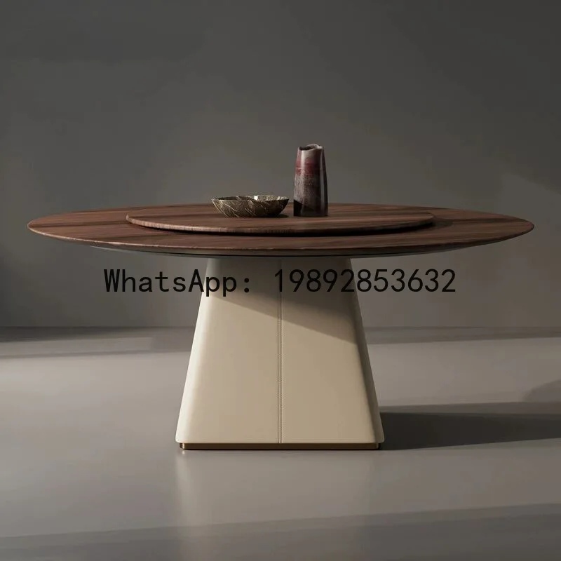 YFY Italian Style Light Luxury Walnut Round Dining Table Modern Large Flat Designer New   Black Walnut Solid Wood Dining