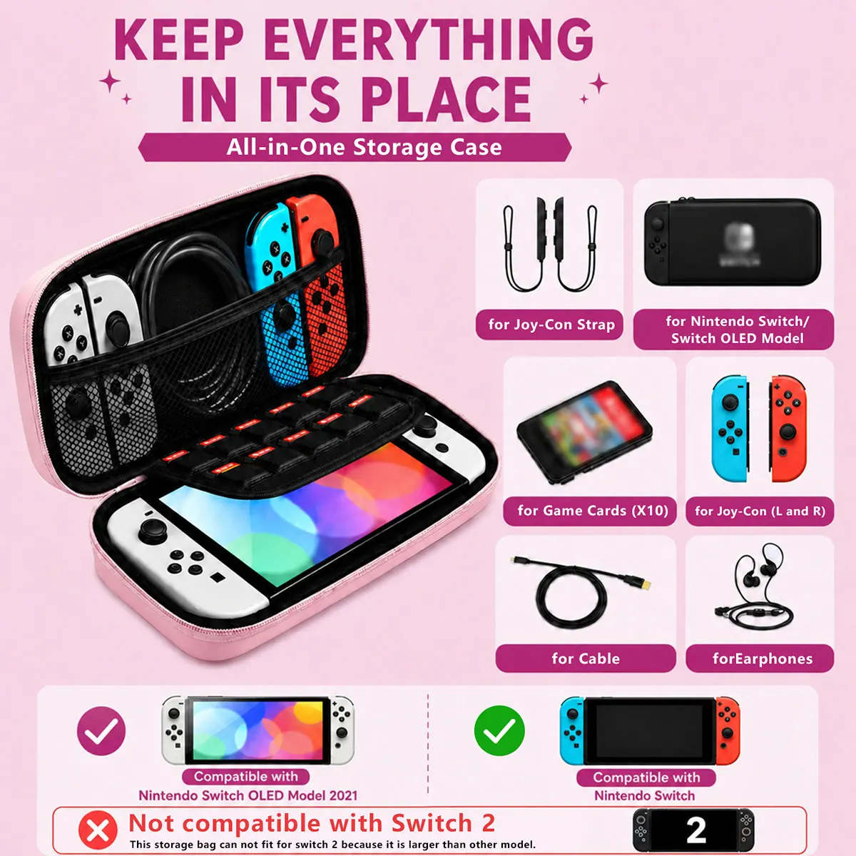 Macaron Color Hard Storage Bag With Mesh Pockets for Nintendo Switch Lite/OLED Portable Travel Gaming Accessories Storage Bag