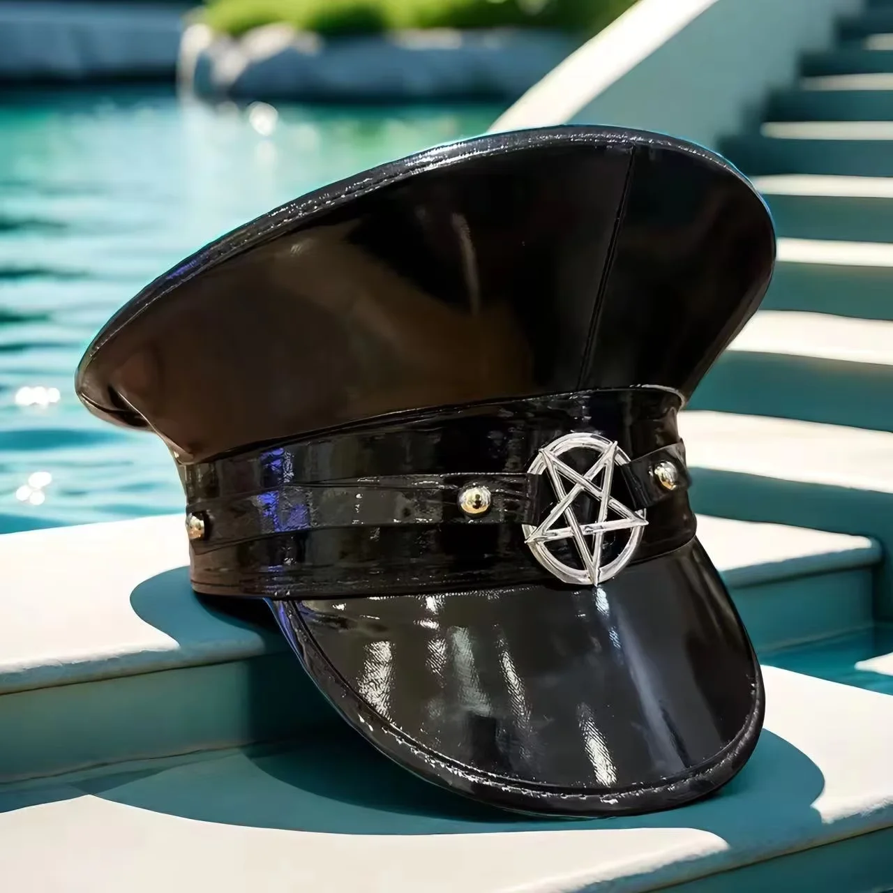 HongLuan Sombrero de disfraz de Halloween Steampunk de cuero negro, sombreros de capitán para mujer de festival de hombre ardiente, accesorios femeninos de cosplay