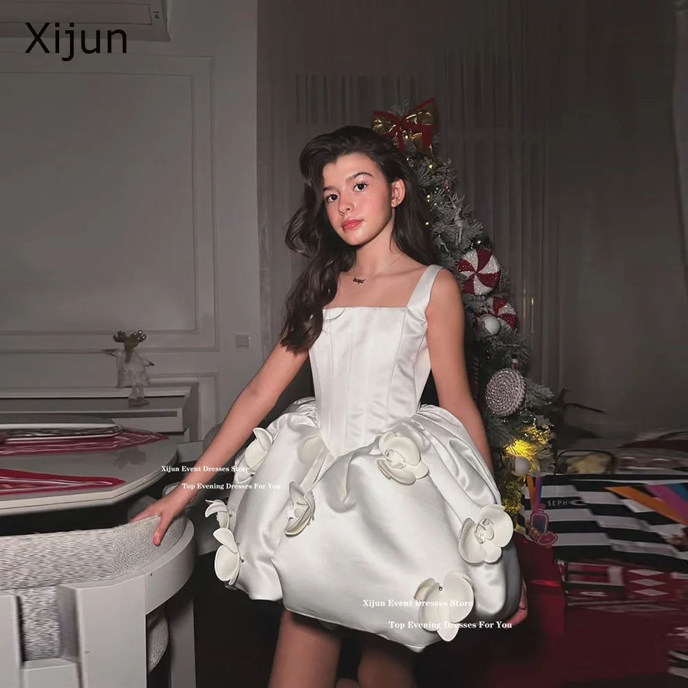 

Платье для девочки Xijun Princess цвета слоновой кости с 3D цветами, на тонких бретельках, для свадьбы, дня рождения, на заказ