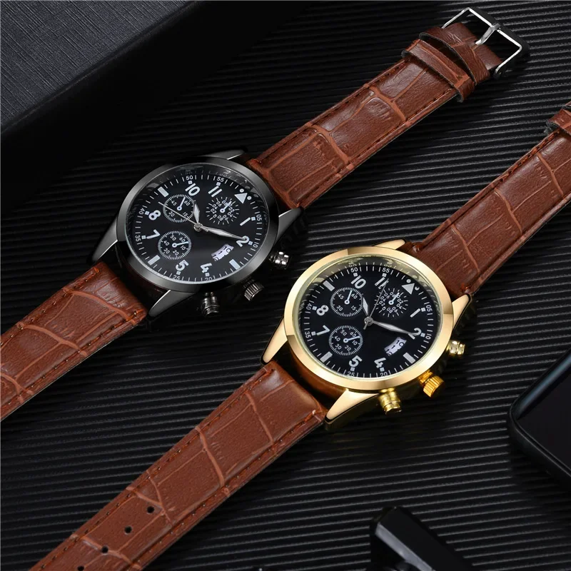 Popular Men Leather Watch with Calendar Luminous Function Watch Fashion Quartz Wristwatches Watches for Men Relogio Masculino