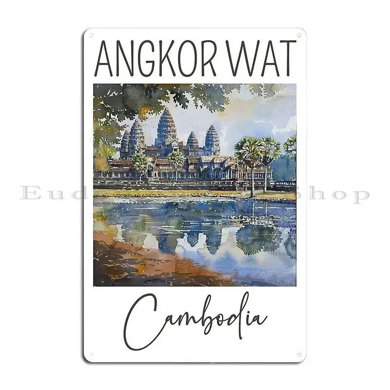 A Watercolor Design Of Angkor Wat Cambodia Metal Sign Design Pub Designing Painting Decoration Printed Tin Sign Poster