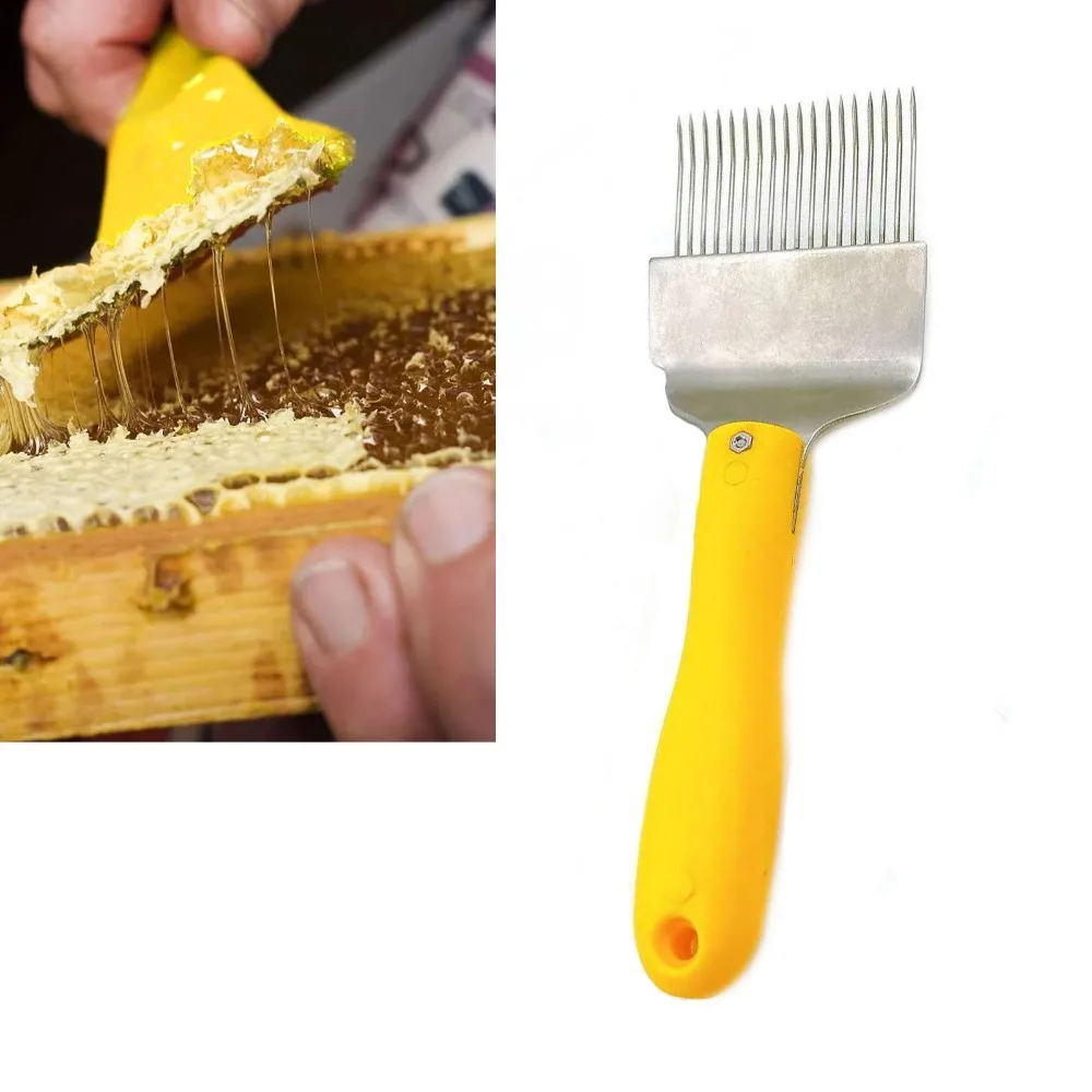 18 Needles Stainless Steel Bee Uncapping Fork Silicone Handle Yellow Honey Harvesting Tool Beehive Capping Forks Farm Beekeeping