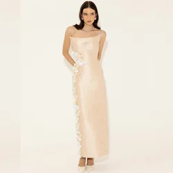 High Quality Sparkle Exquisite Jersey Applique Formal Evening A-line Strapless Bespoke Occasion Gown Midi Dresses