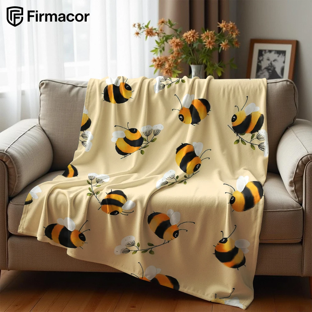 Bumblebee Ditsy Cartoon Anime Print Flannel Blanket Soft Warm Throw for Kids Bedroom Sofa Bed Christmas Office Car