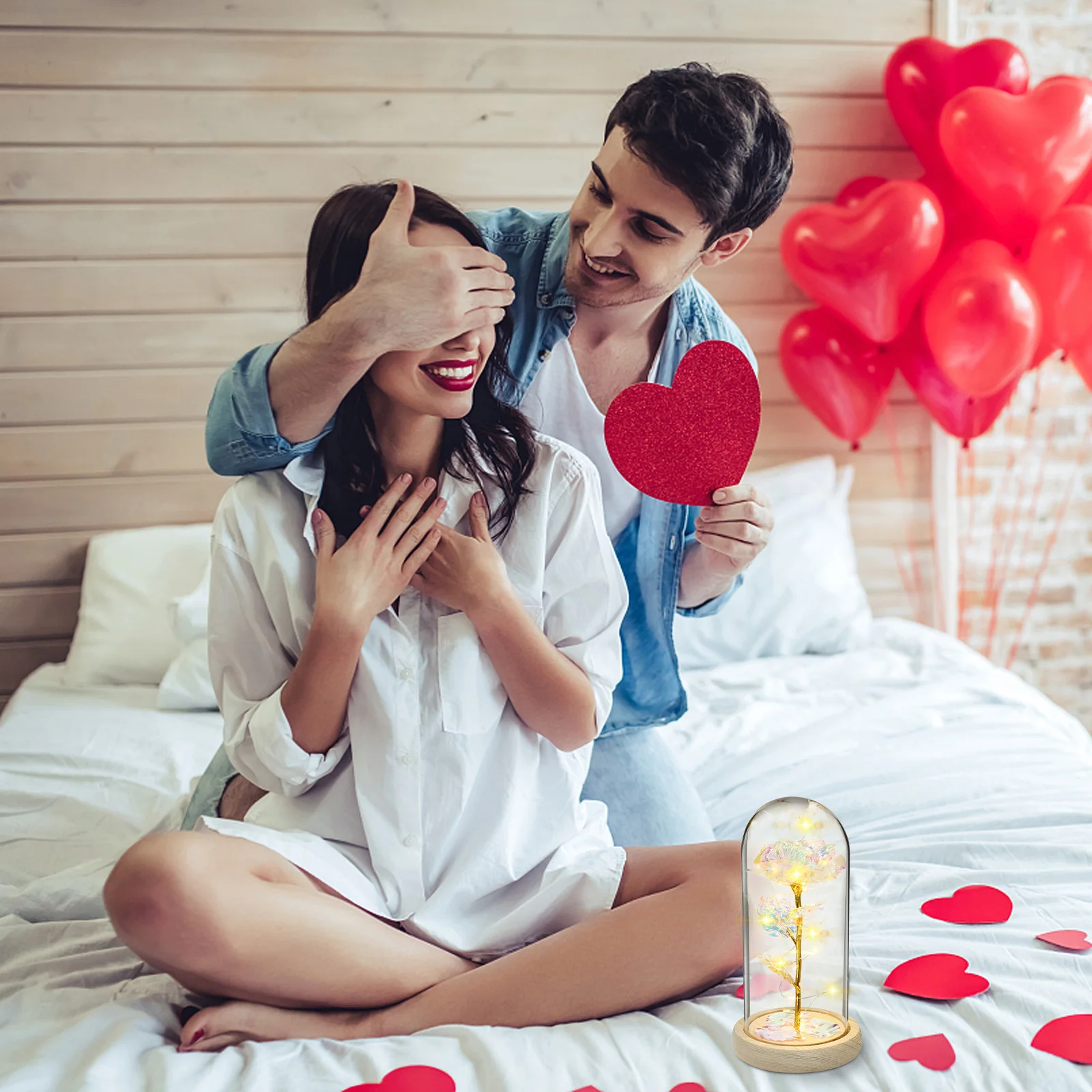 

Preserved Glass Rose with LED String Lights Valentines Day Gift for Women Birthday Mothers Day Decoration Enchanted Rose