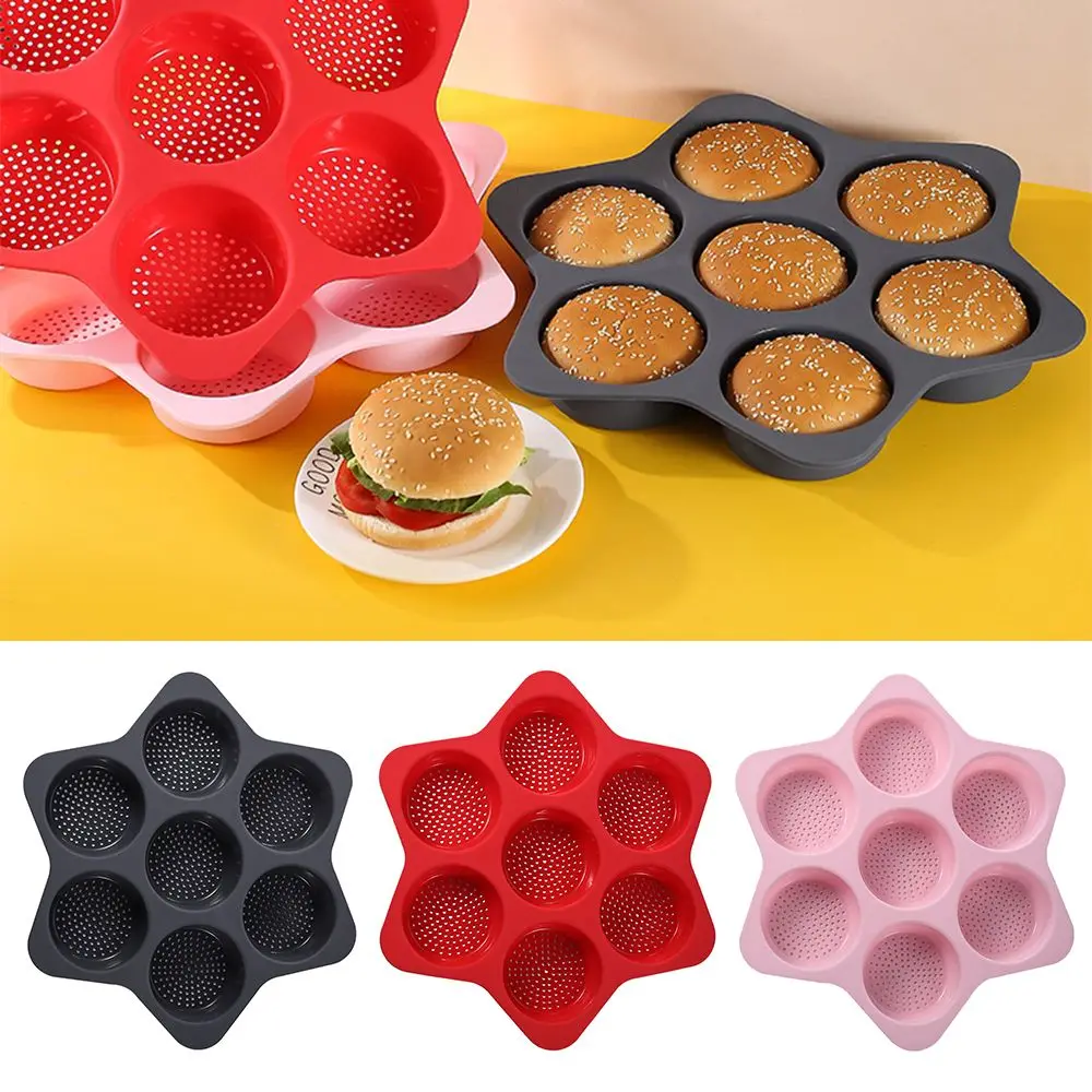 

Baking Tool Baking Pan Easy To Release Non-Stick Loaf Pan Silicone 7 Cavity Hamburger Bun Mold