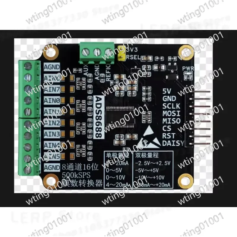 for ADS8688 16 Bit ADC Module 8 Channel 500 KSPS High Precision Analog to Digital Converter with Single Dual Voltage Sampling