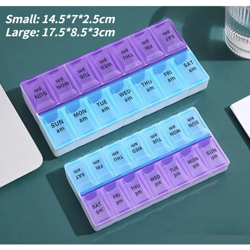 Portable Braille Dual Color Medicine Packaging Box 7 Days A Week 14 Grid Plastic Anti Drop Box in The Morning and Evening