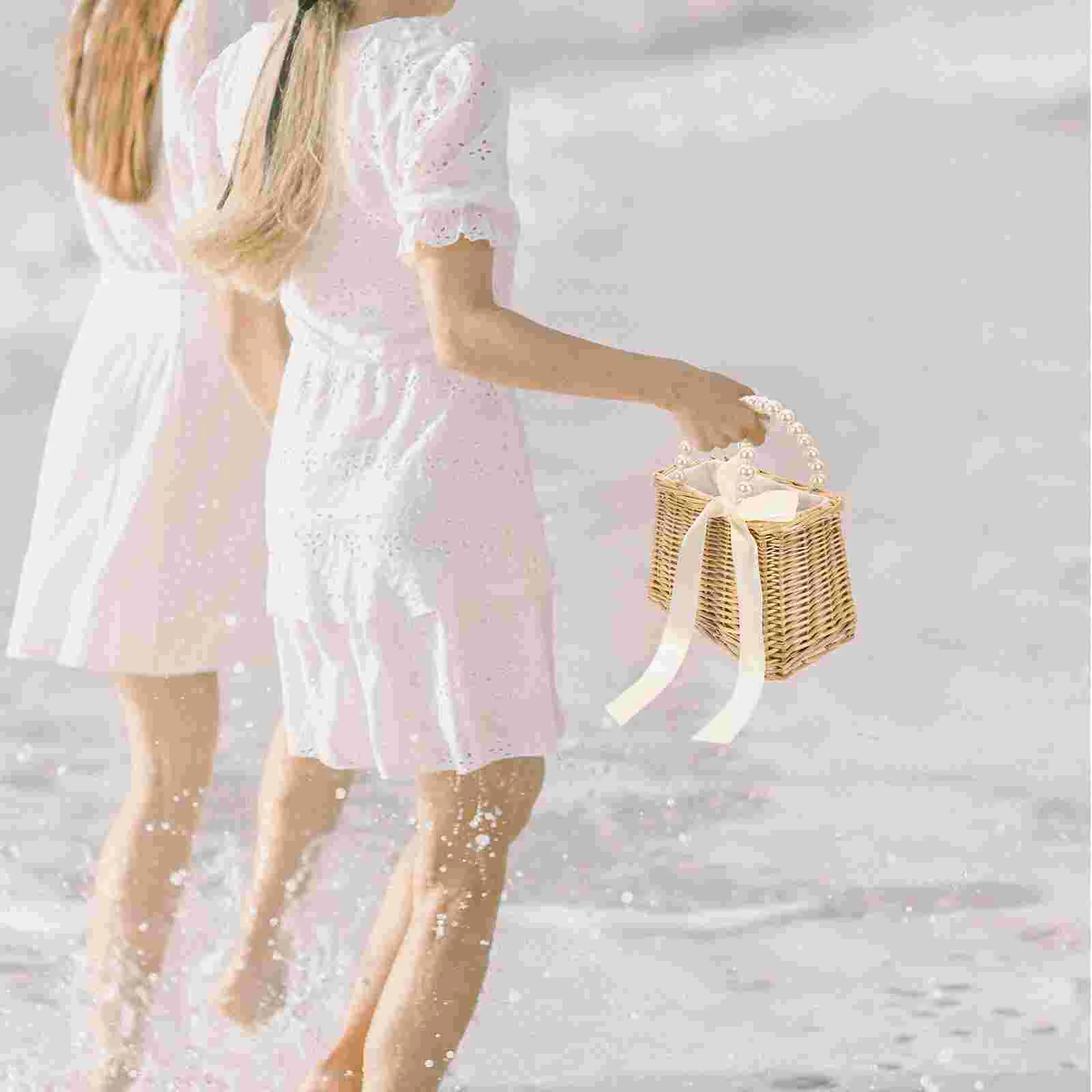 

Basket Pearl Handbag Wallet Crossbody Bags Cloth Tote Purse for Woman Beach