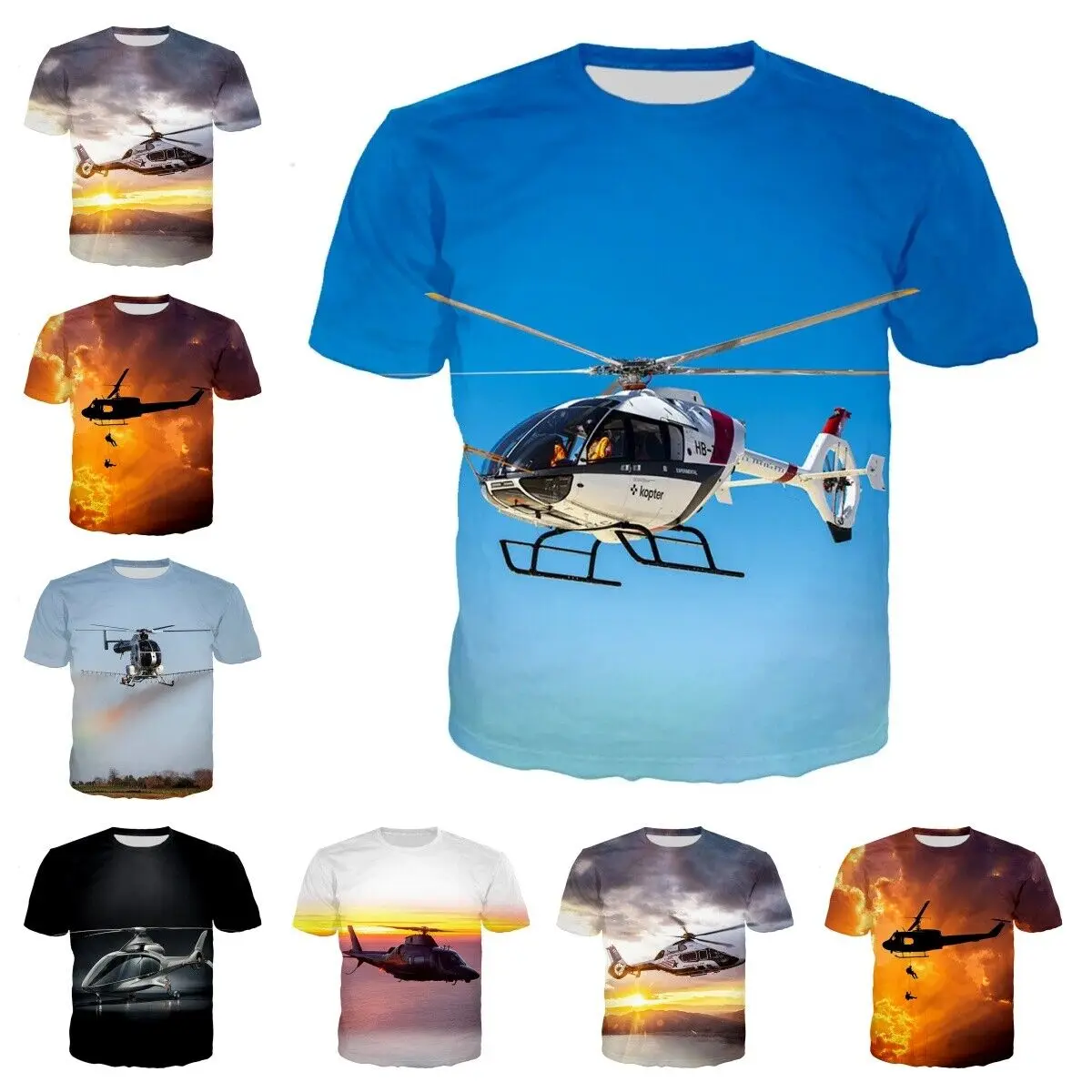 

Helicopter 3D Printed Unisex Casual T-Shirt Women Men Kids Short Sleeve Tops