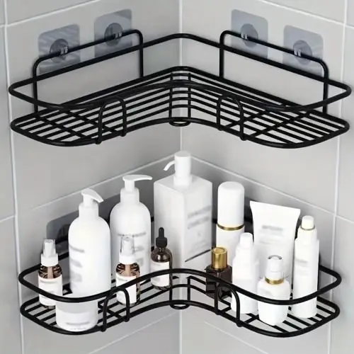 (FST-FA-PI)2pcs Wall Mounted Bathroom Shelf, Shower Caddy Rack, No Punching Triangle Storage Rack For Bathroom Kitchen, Bathroom
