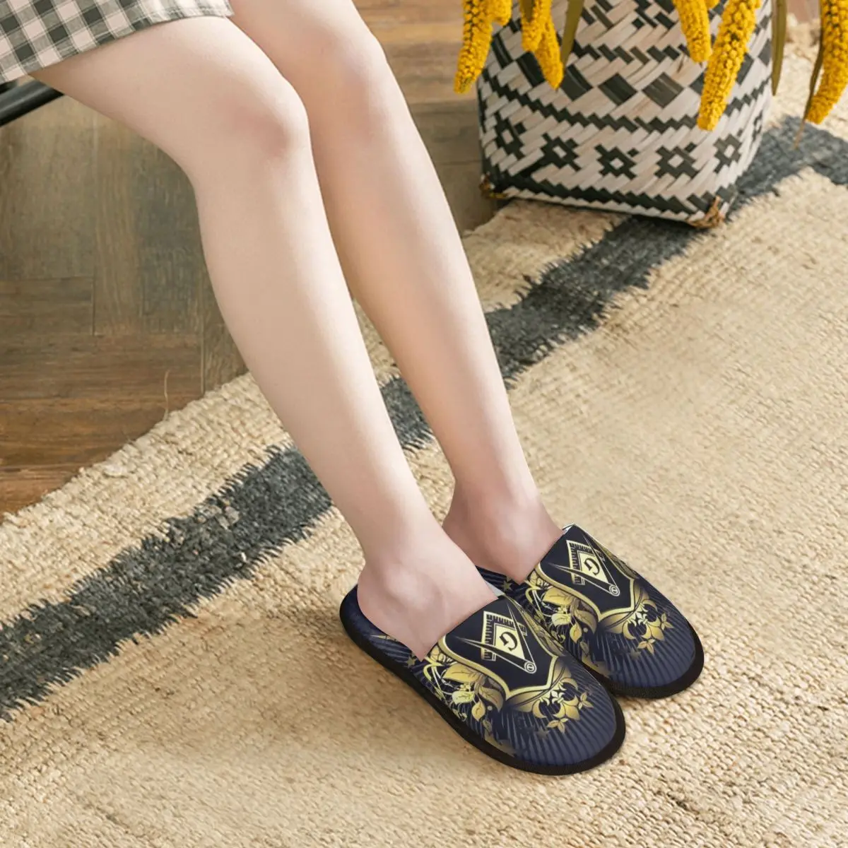 Custom Print Vrouwen Vrijmetselarij Huis Slippers Zacht Warm Vrijmetselaar Traagschuim Pluizige Slipper Indoor Outdoor Schoenen