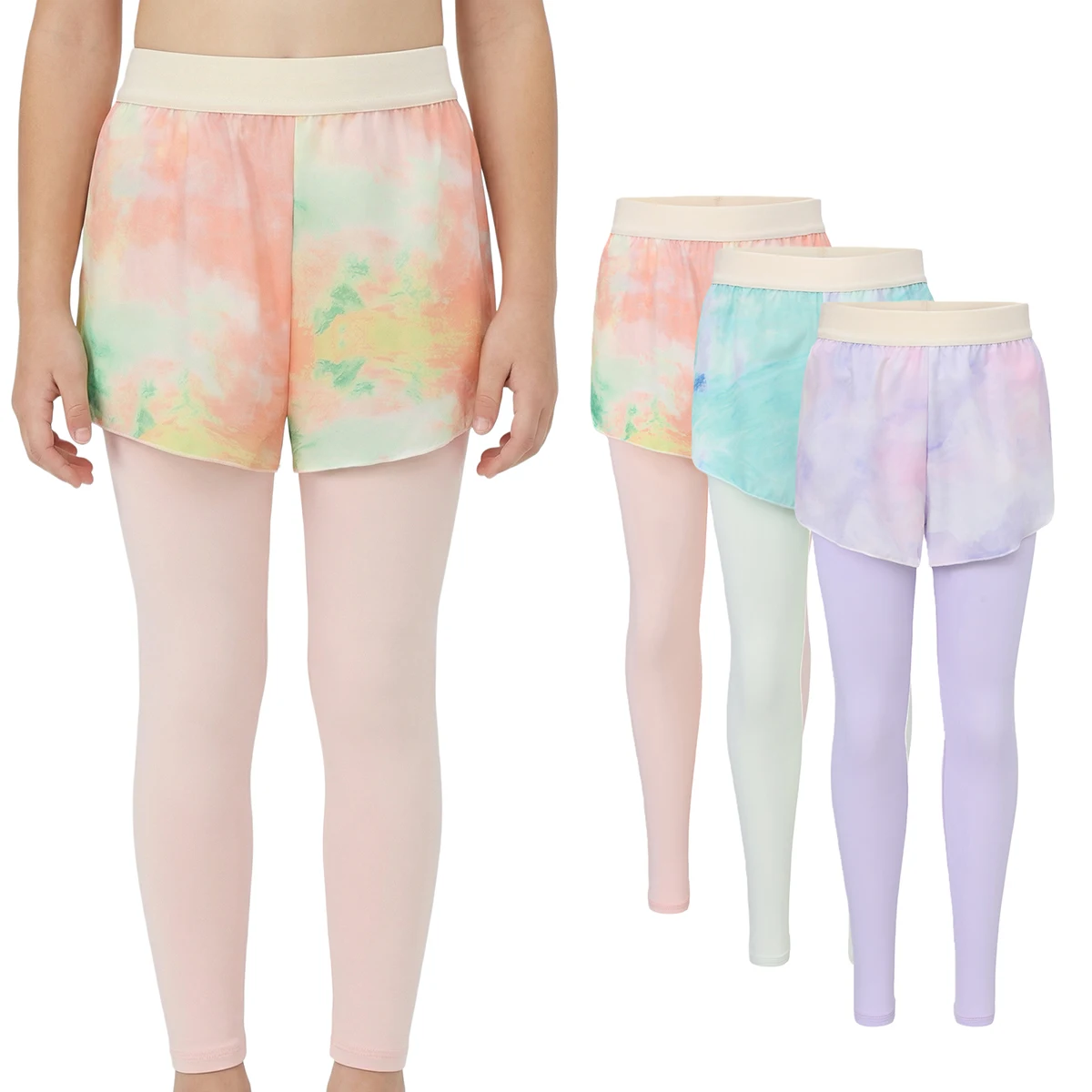 Girls' Printed Sport Pants – Quick Dry Moisture Wicking Athletic P2-in-1 Skirted Leggings