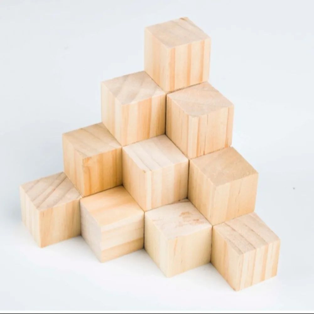 10pcs Hobby Natural Wooden Cube Woodwork Craft Unfinished Blank Wooden Square Block Building Block Vintage Handmade Material