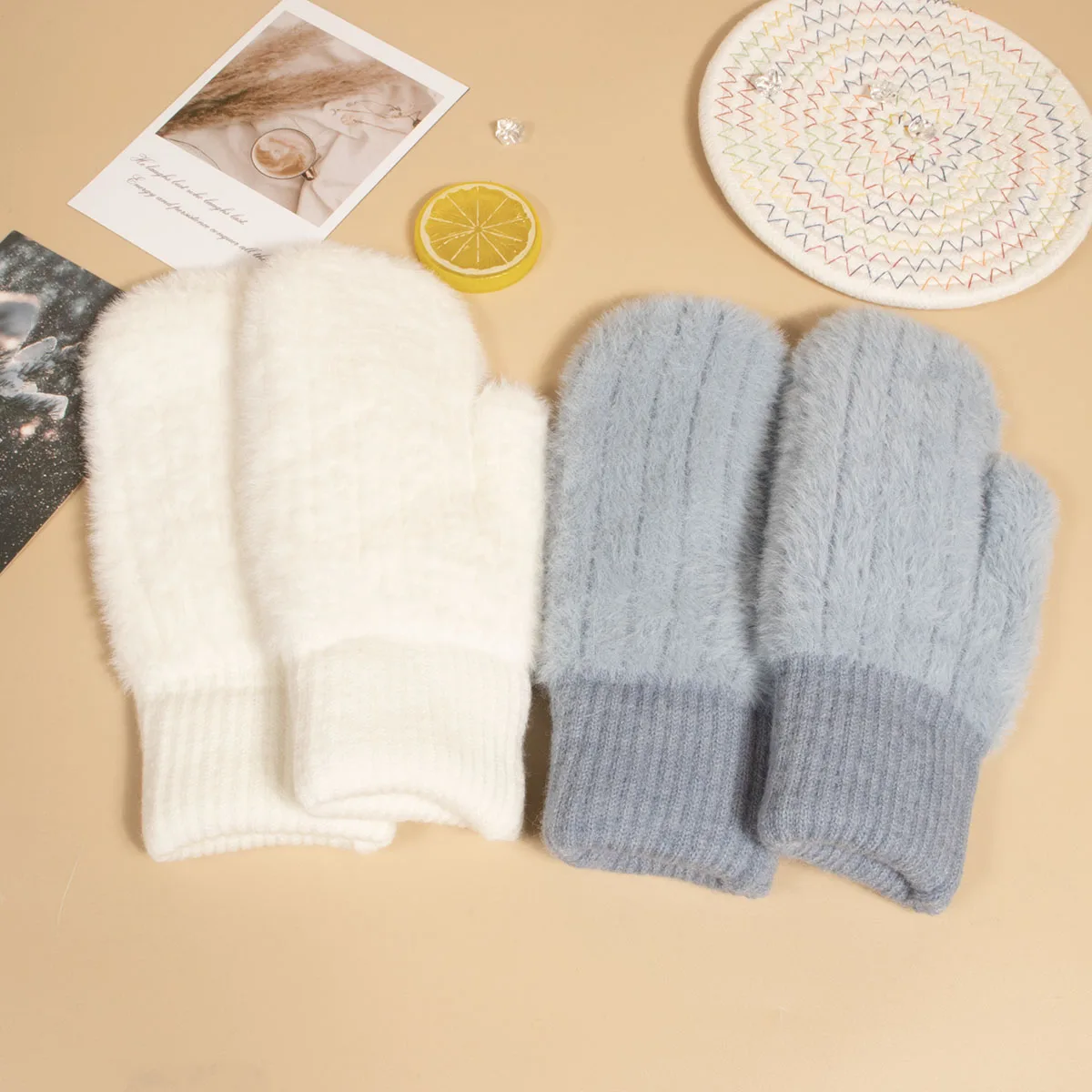 Unisex adult Winter Fleece Lined Thickened Glove Full Finger Plush Hand Warmers Pure Color women gloves