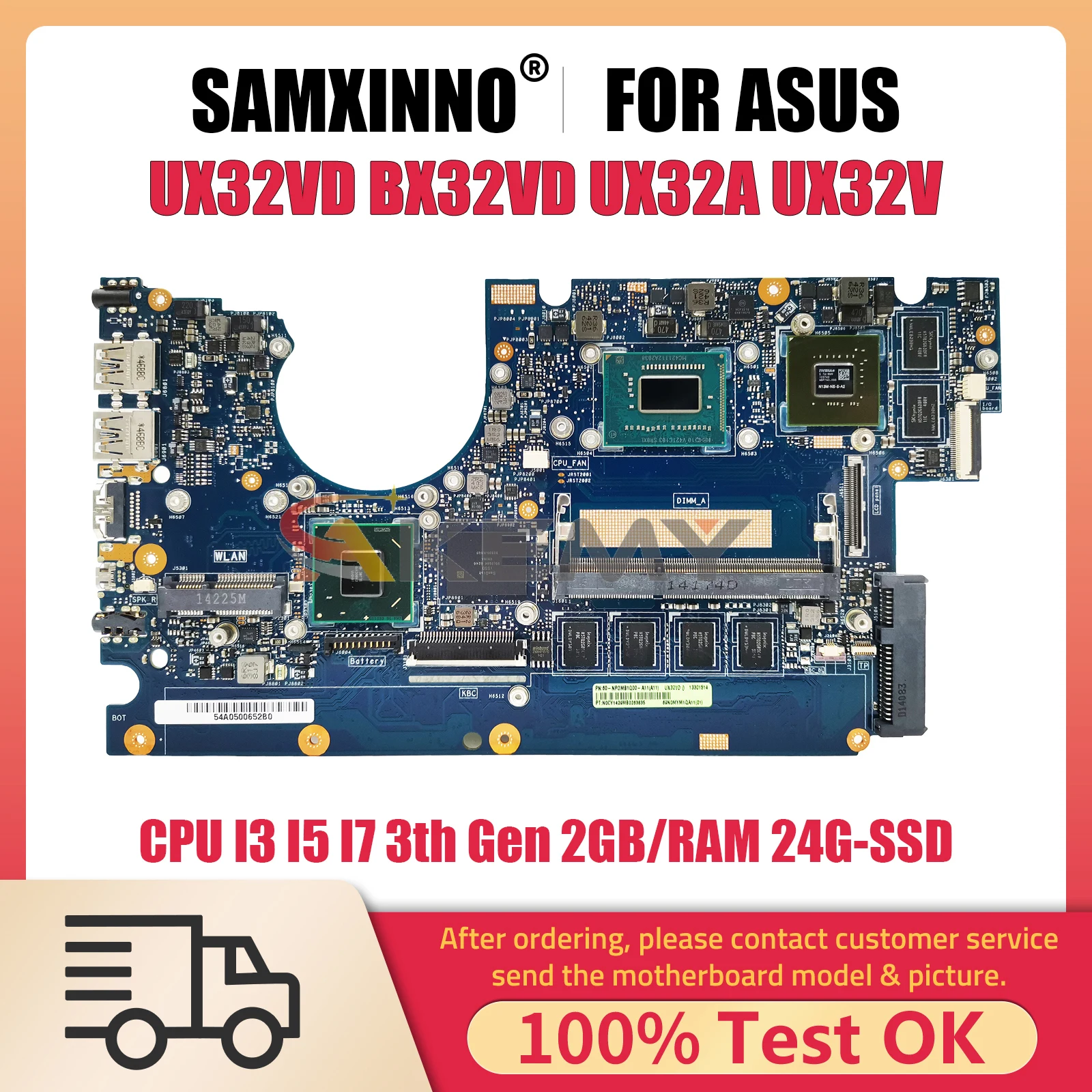 

UX32VD Материнская плата ASUS Zenbook BX32VD UX32A UX32V UX32 материнская плата для ноутбука ЦП I3 I5 I7 3-го поколения 2 Гб ОЗУ 24 ГБ SSD GT620M