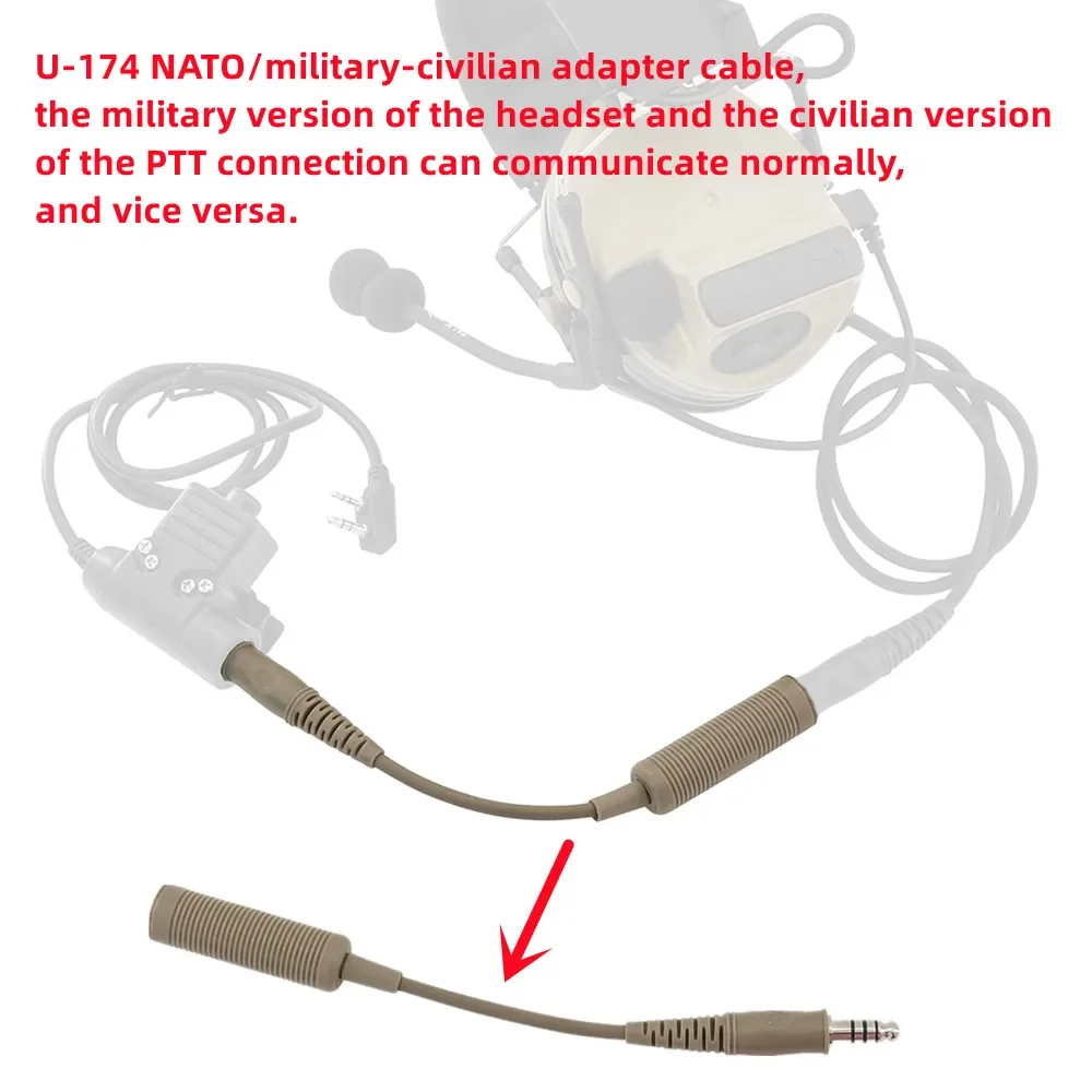 

Tactical Headset Adapter U-174 Cable Adapter NATO/Military To Civilian Cable Adapter for Peltor Comtac/msa Sordin/tci Liberator