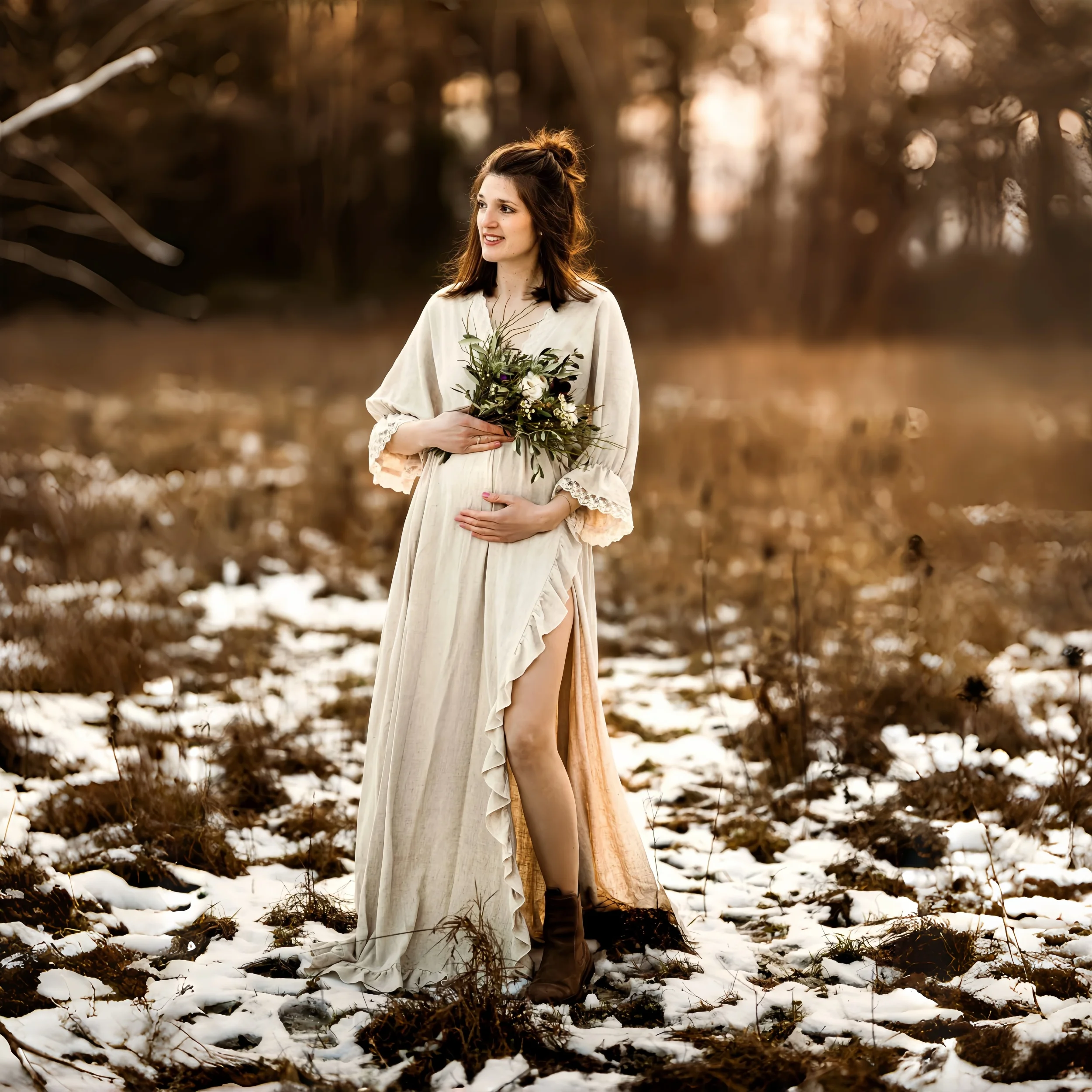 

Summer V-neck Boho Maternity Long Dresses For Photo Shoot Pregnancy Photography Props Baby Shower Long Dress