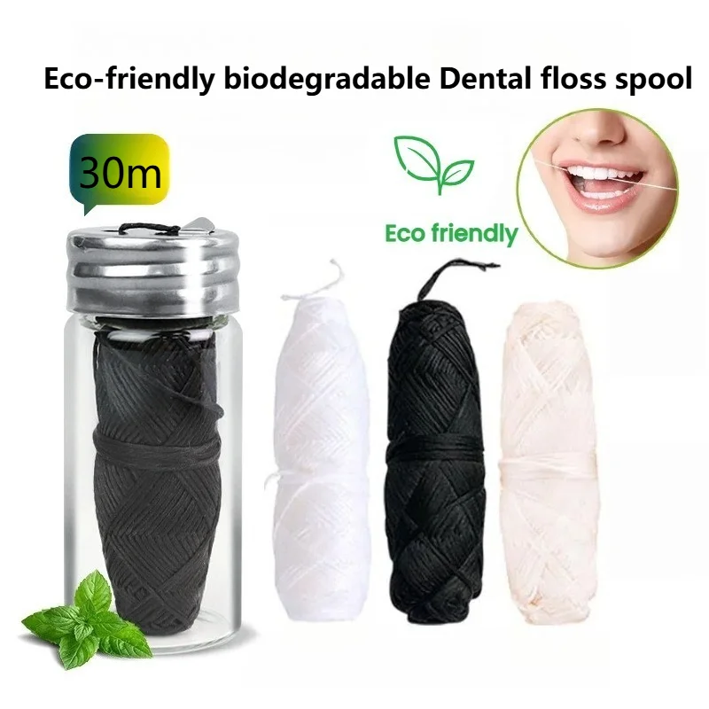 20 Bottles Eco-Friendly 30m Dental Flosser Oral Hygiene Teeth Cleaning Wax Mint Flavored Bamboo Floss Spool Toothpick