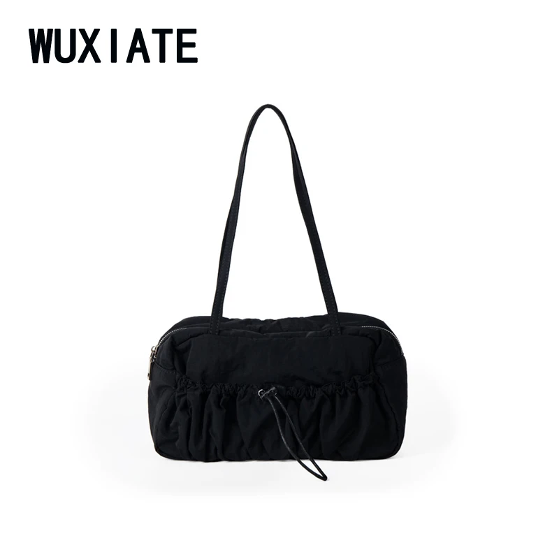 

WUXIATE New niche casual shoulder bag pleated nylon large capacity Tote bag simple all-in-one commuter handbag