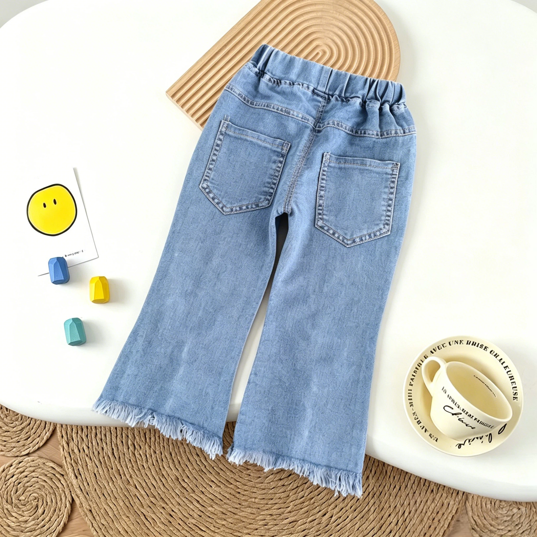 IENENS Girl's Flared Jeans Spring Soft Denim Pants 1-5 Years Kids Elastic Waist Trousers Children Clothes