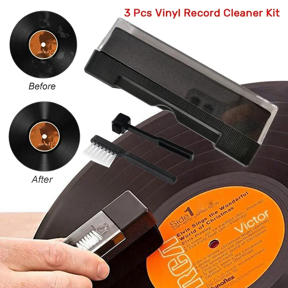Record Brush Set Vinyl Turntable Stylus Cleaning Kit for LP Album Player Accessories Black Anti Static Dust Remover