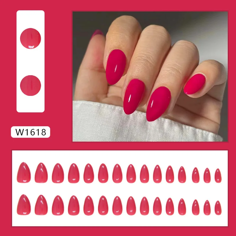 

30pcs Fuchsia Press-On Nails - Modern Minimalist Medium Almond Shape (Multi Sizes) False Nails Detachable Finished Nail Tips
