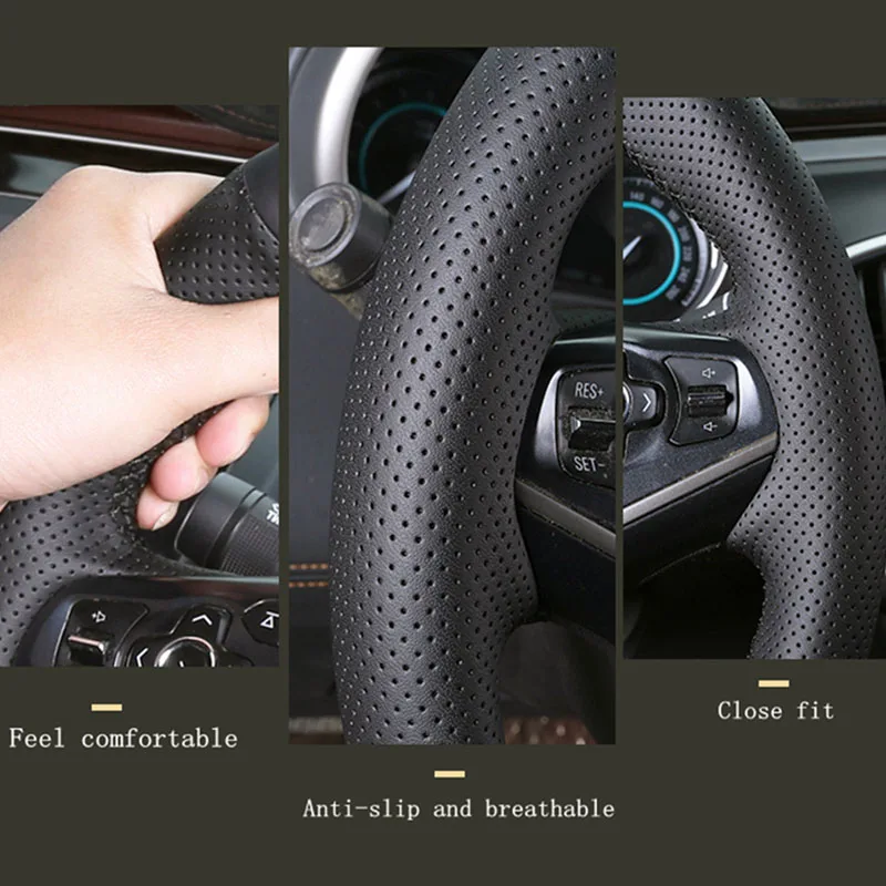 Black Full Leather Without Holes Car Steering Wheel Cover DIY Microfiber Leather For BMW E39 E46 325i E53 X5 Auto Accessories view 5