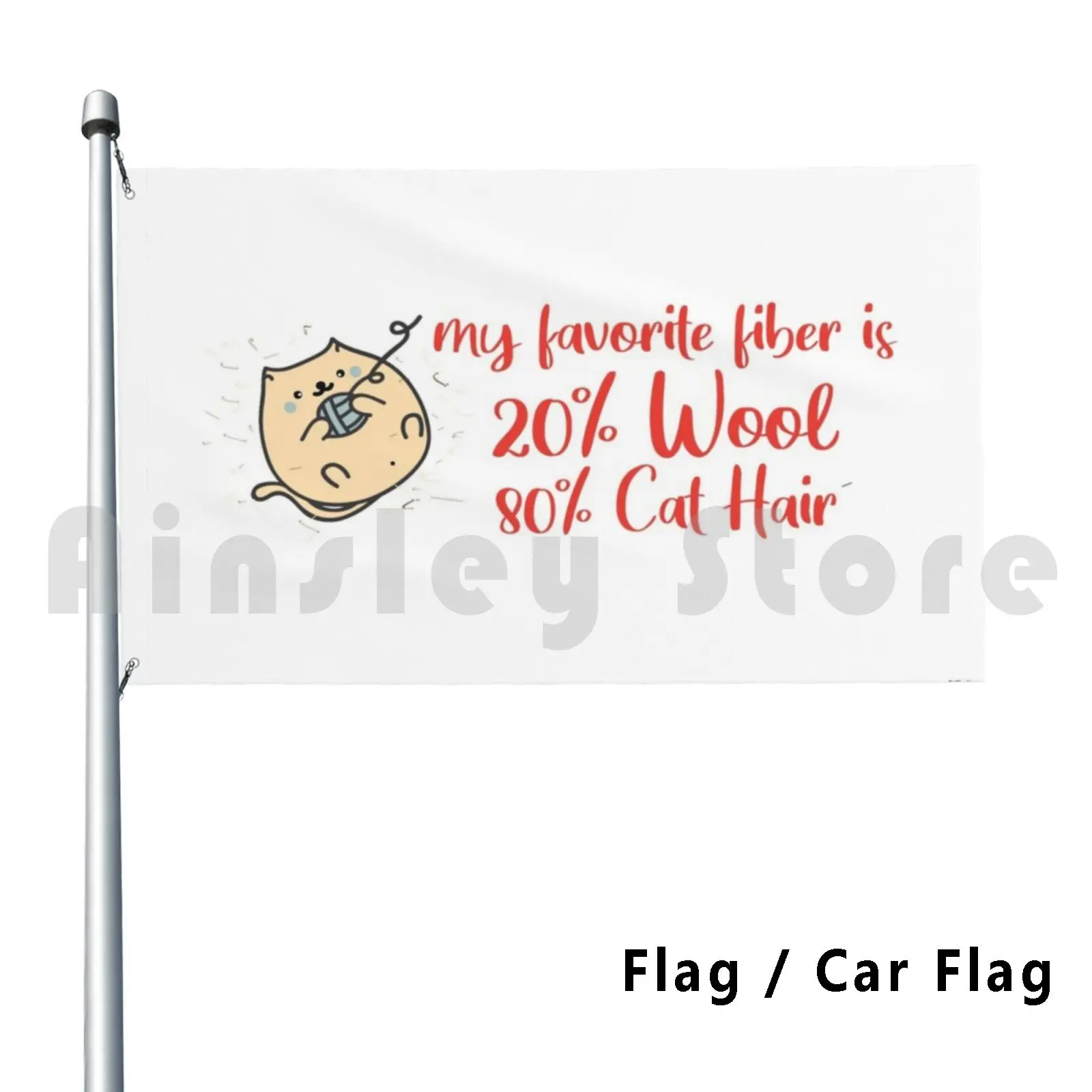 Flag Car Flag My Favorite Fiber 20% Wool 80% Cat Hair Hat Hand Spinner Spinning Wheel Drop Spindle