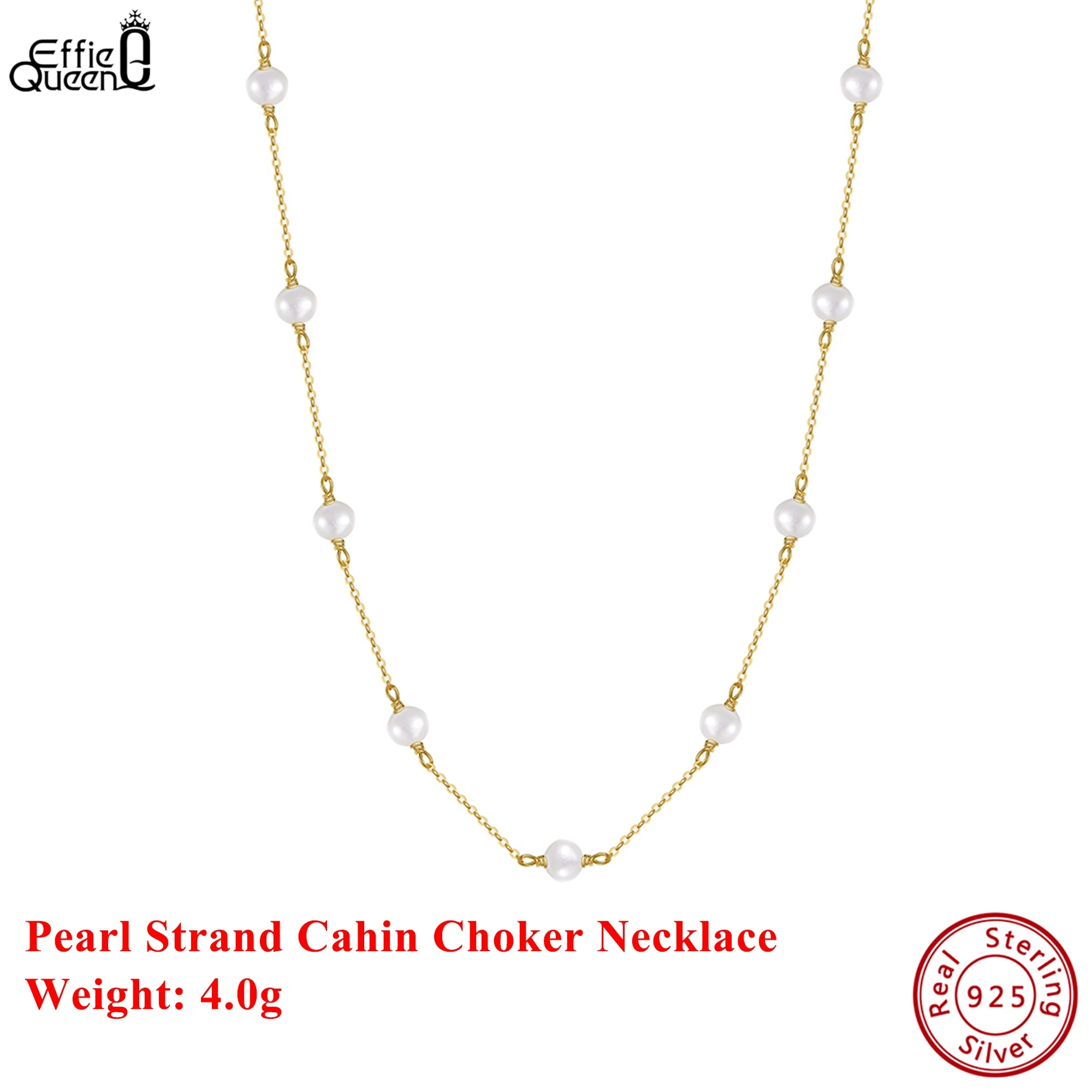 

EFFIE QUEEN, чистое серебро 925 пробы, золото 14 карат, круглая жемчужная цепочка-колье, ожерелье, натуральные украшения для женщин, свадебная вечеринка, банкет GPN19