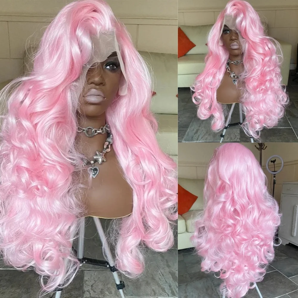 

Pink Lace Front Wigs 200 Density 13x4 HD Lace Frontal Glueless Wigs Pre Plucked Pink Body Wave Wigs For Women Cosplay 26 30 Inch