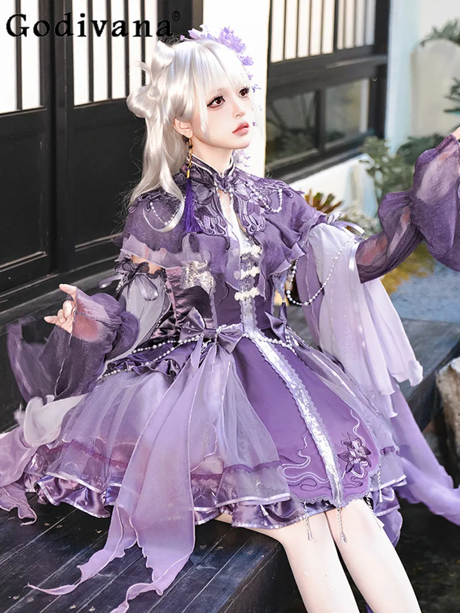 

Japanese Original Chinese-style Lolita Purple Traditional Chinese Dress Sweet Cute Gorgeous Elaborate JSK Dress for Girls